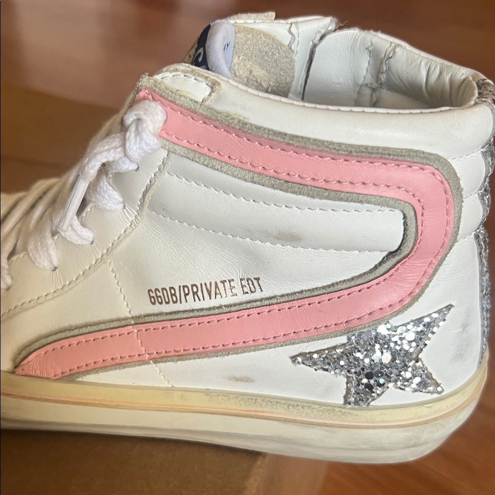 Golden Goose White Leather Slide Silver Glitter Pink Size 36 - Picture 2 of 8